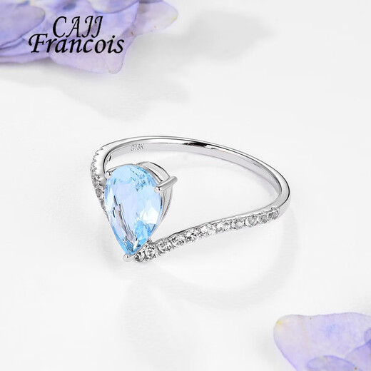 CAJJ Francois 1.05ct aquamarine ring drop-shaped jewelry natural colored gemstone for women gem-set 18k gold engagement ring No. 14