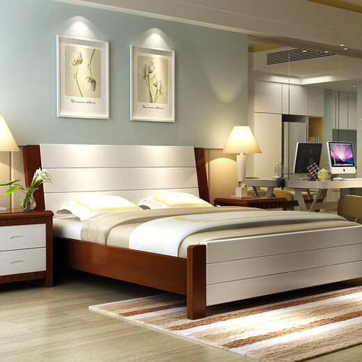 Master bedroom double bed 2 meters 2.2 meters single 1.2 meters bed 1.35 meters solid wood bed 1.8m extra wide bed single bed color remarks 2.0*2.2 (standard frame bed)