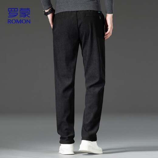 ROMON Casual Pants Men's Autumn Business Commuting Corduroy Pants Men's Versatile Straight Pants Men's ZH502 Black XL