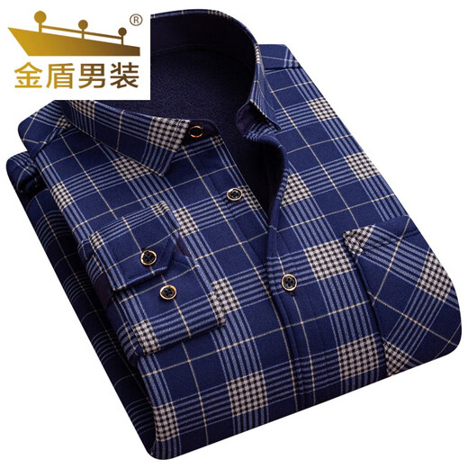 Gold Shield (Jindun) Herbst Herbstes warmes Hemd und Vliece verdickte Langarm-Cason Plaid-Hemd mittleren Alters und ältere Daddy-Kleidung Herrenbekleidungsgeschäft Hb677 (Stil) Velvet L geeignet für 100 Jin [Jin gleich 0,5 kg] -119 Jin [Jin Equals gleichen 0,5 kg]