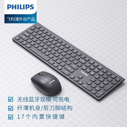 飞利浦（PHILIPS） SPT6627飞利浦无线微声键盘鼠标套装可充电双模台式笔记本办公用打字 SPT6317白色