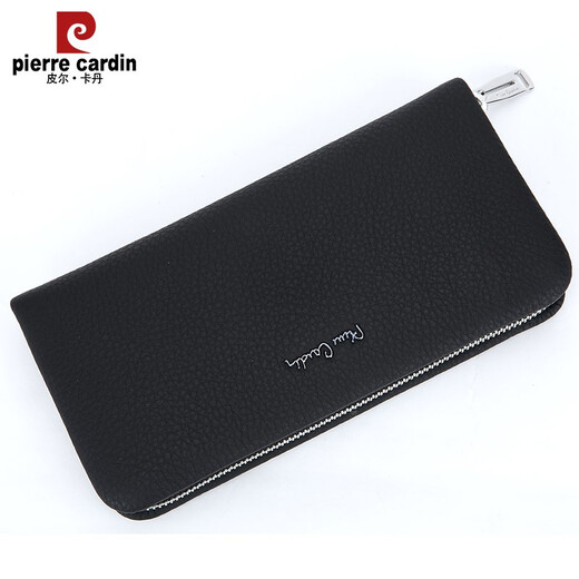 
Pierre cardin brand men's handbag genuine leather fashion zipper men's wallet business trendy men's clutch soft cowhide boutique hand grab bag black large size [220*113*40mm]