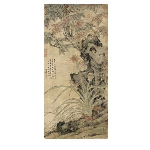 
Lu Guangwu Ruitu of the Yuan Dynasty Ancient Flower and Bird Painting Scroll of literati replica antique paintings Chinese hanging paintings Yuan Ni Zan Qiu Shuyun stone picture 12602 50X105 cm (spraying painting heart size)
