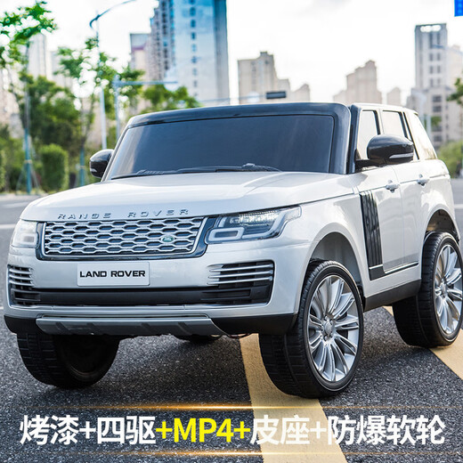 GELSA children's electric four-wheeled Land Rover baby toy car can sit in an adult four-wheel drive rocking two-seater remote control off-road vehicle. Light luxury painted black/MP4 LCD screen/large size 142 four-wheel drive + swing + early education + soft wheels + leather seat