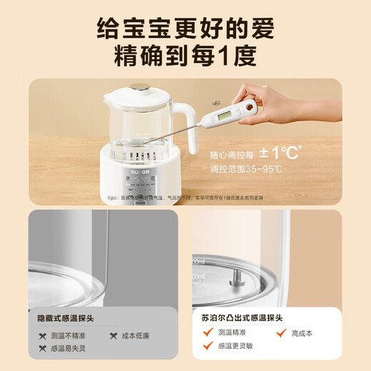 SUPOR thermostatic kettle, thermostatic kettle, baby milk brewing, foaming milk, warm milk, milk regulator, thermal insulation kettle, glass health kettle, rapid cooling upgrade, 1.2L