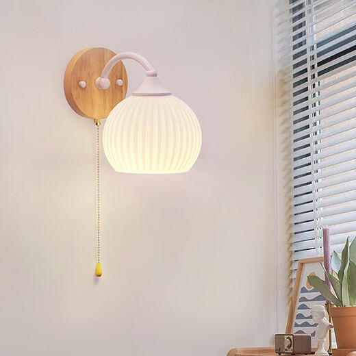
ZHUANSI bedside wall light bedroom simple new style pull-line switch log living room staircase corridor corridor background wall hanging lamp ZS689+ gold stripe cover + pull-line switch three-color light