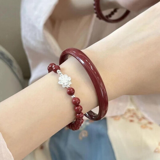 He Jiagong Cinnabar Bracelet Bracelet Silver Good Luck Lotus Good Luck Lotus Cinnabar Bracelet Purple Gold Sand Bracelet New Good Luck Lotus Single Hand String 8mm