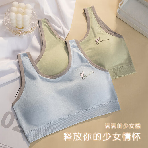 俞兆林少女内衣固定杯学生高初中生女童发育期儿童裹胸纯色小背心文胸罩 YZL-甜系小兔（白色+肤色）2件装 均码（65-120斤）