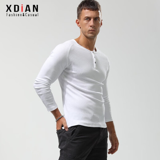Renew Faden Cotton Henry Shirt Herren Langsamtes T-Shirt Herrenfarbe Amerikaner Retro Casual Fitness enge Schlanke Basishemd Männer Black XL Code 132-142jin [Jin gleich 0,5 kg] links und rechts schlanker Fit Style