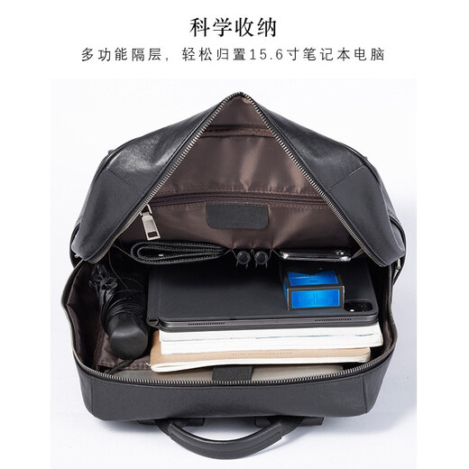 斯维森之星背包男士真皮双肩包大容量多功能商务15.6英寸电脑背包旅行包书包 6636#植鞣真皮黑色