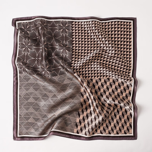 Hangsi Road Silk Scarf Men's Printed Silk Square Scarf Pocket Scarf Men's Suit Matching Scarf Men's Scarf Four-Grid Puzzle Brown Color