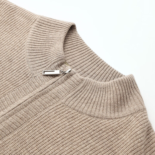 Comon Boca 2024 autumn and winter new solid color zipper wool cardigan jacket men's half turtleneck knitted top earth camel 2XL