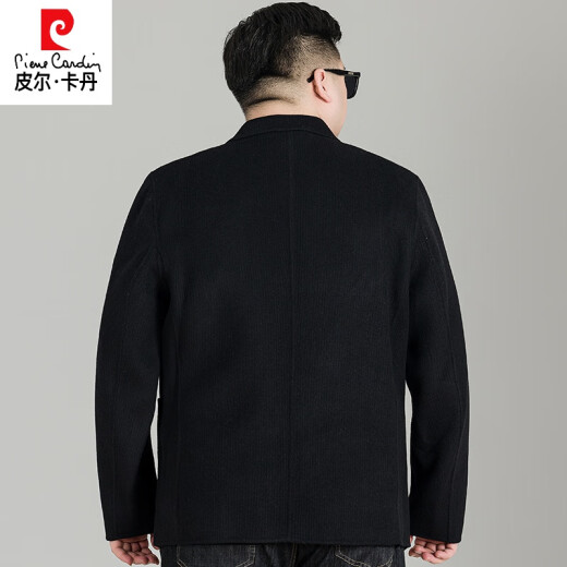 皮尔卡丹大码双面羊毛大衣男士秋冬呢子外套加肥加大男装胖子商务毛呢西服 黑色 3XL (建议160-180斤)
