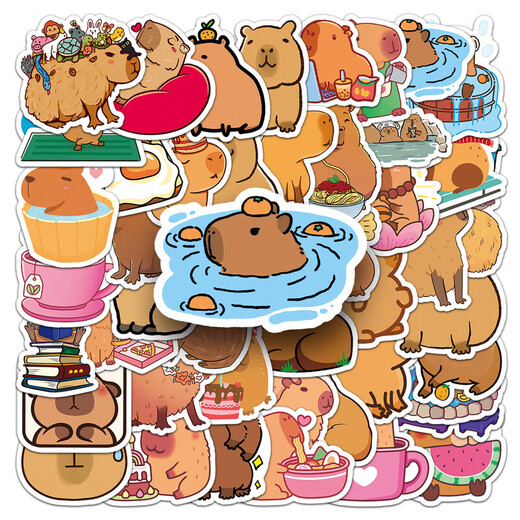 50 Capybara Cartoon Stickers Kapibala милый коричневый
