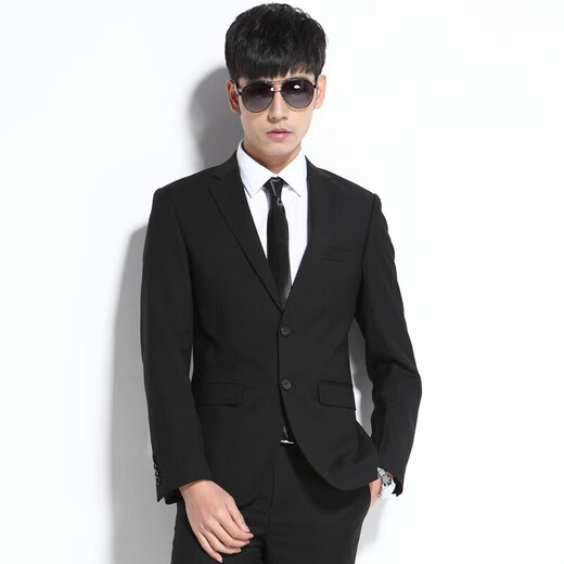 Yhv suit suit men's slim fit youth interview suit business formal wear solid color college student best man wedding adult ceremony 1611 black two buckle XL (175) recommended 120-135Jin Jin equals 0.5 kg