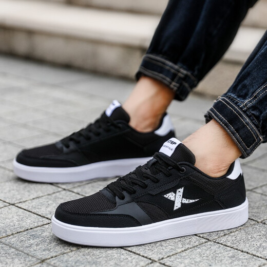 
Xtep men's shoes, sneakers, summer trendy breathable lightweight skateboard shoes, Korean style trendy street shooting casual shoes, men strongly recommended-[Leather Net] Black and White 7027 44