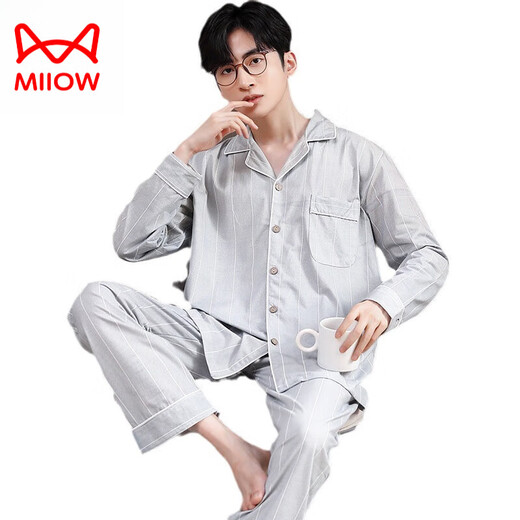 Catman (Miiow) Pure Cotton Pajamas Men's Spring и осень 2024 Новый прохладный хлопок с длинными рукавами.