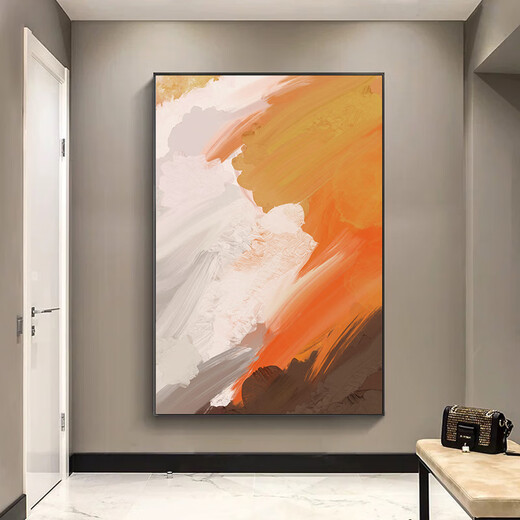 鲸派客厅装饰画单幅现代简约抽象笔触艺术画玄关走廊挂画大幅沙发壁画 753-12 70*100黑框/晶瓷画