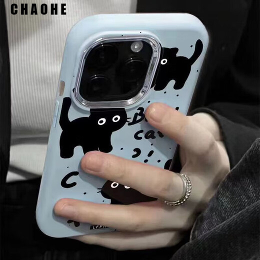Trendy and cute cats suitable for Redmi K70 mobile phone case Xiaomi 14 oval silicone Note13 cartoon soft case 12TPRO men's and women's K60 anti-wear and fall-proof three black cats on blue background soft case Xiaomi 14