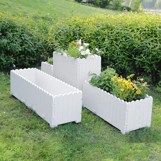 Flower box outdoor courtyard balcony vegetable planting plastic anti-corrosion flower trough extra large rectangular fence custom planting box white length, width and height 96*24*48cm