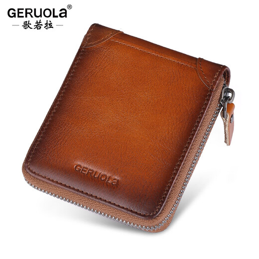 Geruola (Geruola) Herren Brieftasche echtes Leder kurzer Reißverschluss mehrfunktion