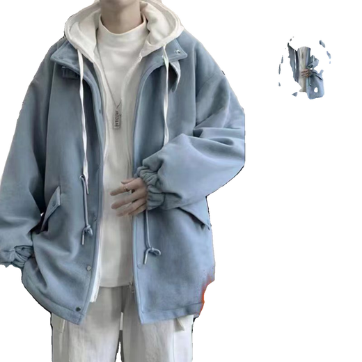 Gxmy four-piece winter Hong Kong style thickened fake two-piece woolen coat for men with American versatile braided rope pants, black jacket + black turtleneck + large rope pants + necklace, plus XL (120-135Jin Jin is equal to 0.5kg)