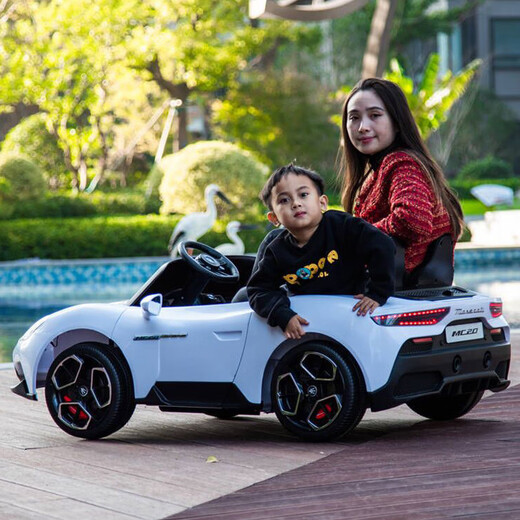 Cute Smiling Gull Maserati children's electric car two-seater four-wheel baby with remote control toy car can sit adults and children sports car 12V red music Bluetooth self-driving remote control foam wheel