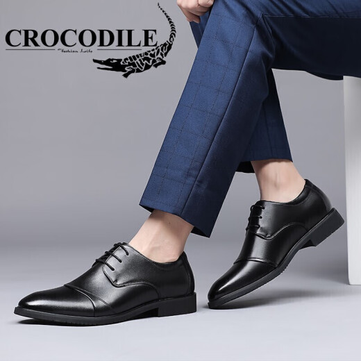 Crocodile shirt CROCODILE first layer cowhide business formal wear British casual men's low-cut lace-up leather shoes for men XF201118 black 42