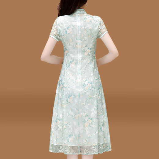 AEMAPE improved cheongsam dress 2025 new women's summer young temperament small lace dress light green M Recommended 100-110Jin [Jin equals 0.5 kg]