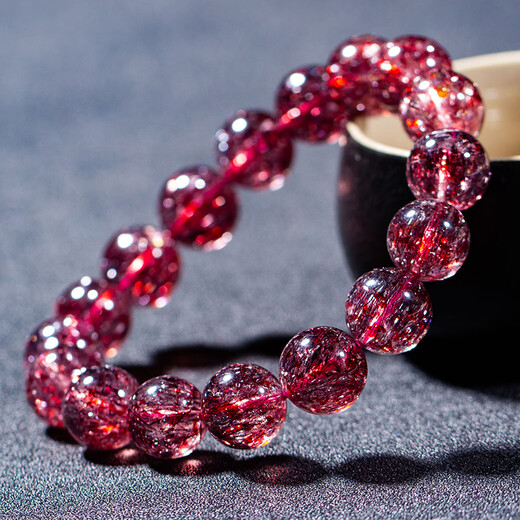 Zhimo Boutique Red Gold Strawberry Crystal Bracelet Super Seven Flower Crystal Women's Shining Diamond Blue Moonlight Tanzanite Tourmaline Strawberry Crystal Bracelet 6mm