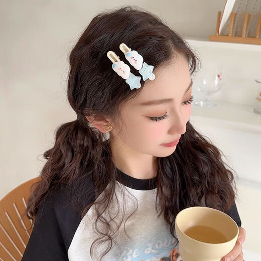 Fantiya Cute Cloud Star Cartoon Hairpin Women's Side Bangs Clip Children's Duckbill Clip Small Grabber Hair Circle Hairpin Headwear Cloud Star 9-piece Set Blue