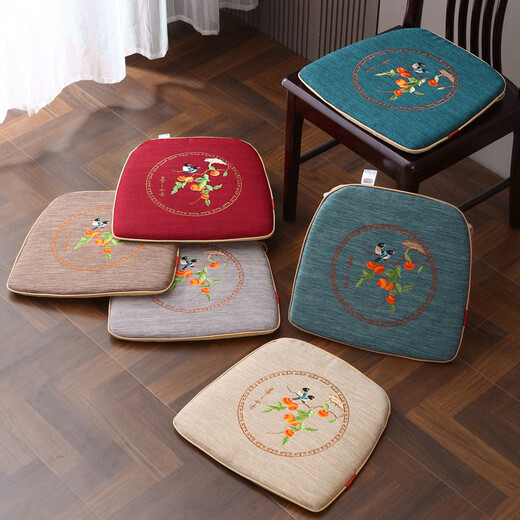 Lanshu ancient rhyme modern Chinese chair cushion cushion embroidered dining chair cushion non-slip tea chair washer chair cushion winter cushion can be customized light basket color medium size 42X45cm