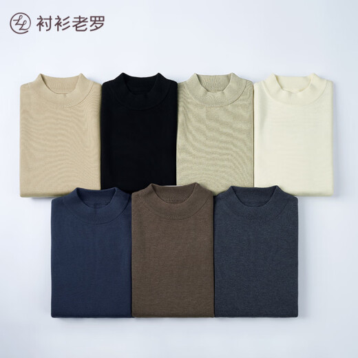 Shirt Lao Luo sweater men's thermal storage warm pullover sweater men's solid color half turtleneck bottoming shirt versatile multi-color sweater medium apricot L