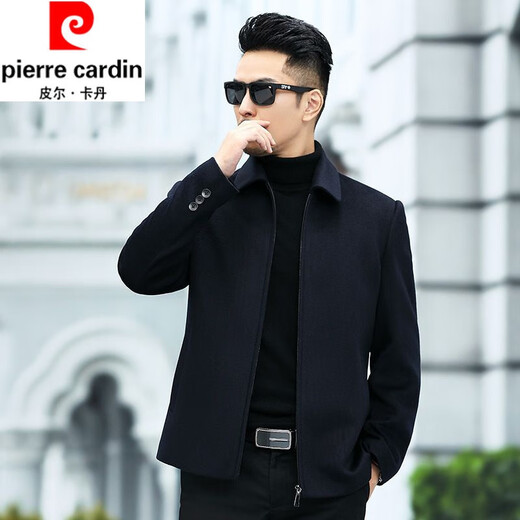 Pierre Cardin Wool Coat Men's Double-sided Wool Cashmere Jacket Winter Warmth Removable Down Liner Business Casual Windbreaker Black 170/84A 100-120Jin Jin equals 0.5 kg