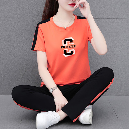 NY-EMMA运动套装女短袖夏季薄款高档洋气减龄棉质休闲时尚跑步服两件套 692灰色（长裤套装） 3XL(建议140-155斤)