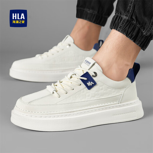 
HaiLan Home HLA men's shoes summer 2025 new classic board shoes men's breathable height-enhancing shoes versatile men's casual shoes non-slip shoes men's white and blue 42 (sports size)