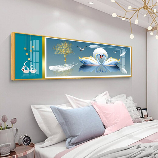 Mo pintura lulin moderna decoración de dormitorio simple pintura cálida y romántica pintura de noche hotel b & b sala colgante pintura de fondo pintura de pared 08 que se apoyan 12138 170*50 marco negro (pintura de porcelana de cristal) 1.8-2 metros pintura de cabecera