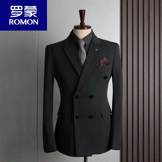 ROMON FANHOMME suit men's British style double-breasted business casual suit three-piece groom's wedding dress black (suit + pants) M 48