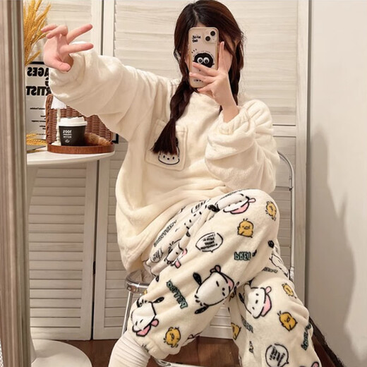 Yu Zhaolin Coral Velvet Pajamas Women's Autumn and Winter Thin Velvet Pullover Cute Pacha Dog Girls Flannel Warm Home Clothing Set