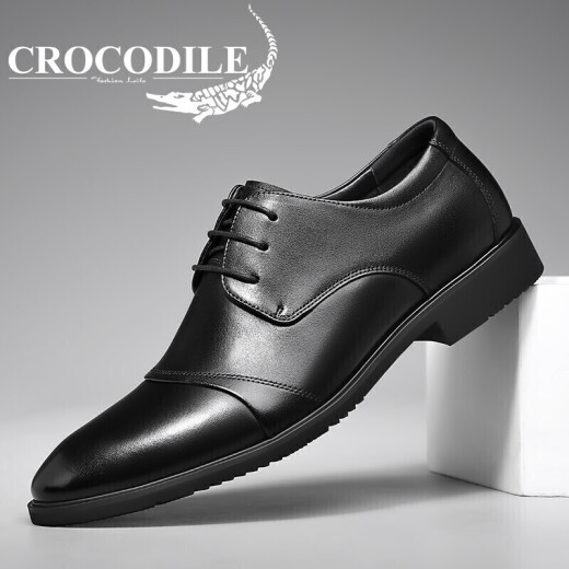 Crocodile shirt CROCODILE first layer cowhide business formal wear British casual men's low-cut lace-up leather shoes for men XF201118 black 42