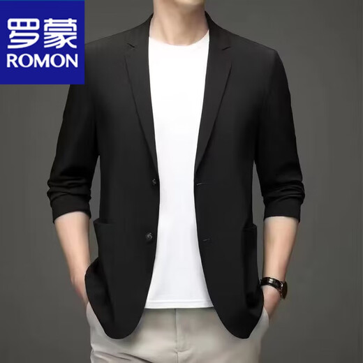 罗蒙（ROMON）夏季男士冰丝无痕防晒西服外套纯色弹力薄款西装上衣 蓝色 -718 4 【建议130-145斤】