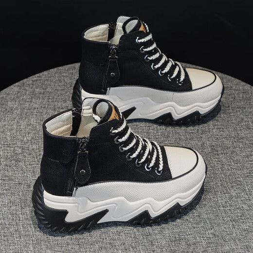 
AI genuine leather dad shoes for women 2024 autumn and winter new thick sole women's shoes sports and casual shoes soft sole travel shoes black [added fleece] WZZS677 36