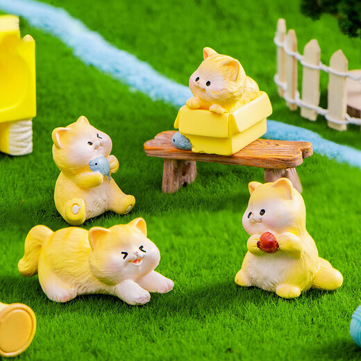 Cute Cartoon Shiba Inu Desktop Ornament Mini Puppy Kitten Simulation Animal Model Toy Micro Landscape Decoration 5 Naughty Kittens Set