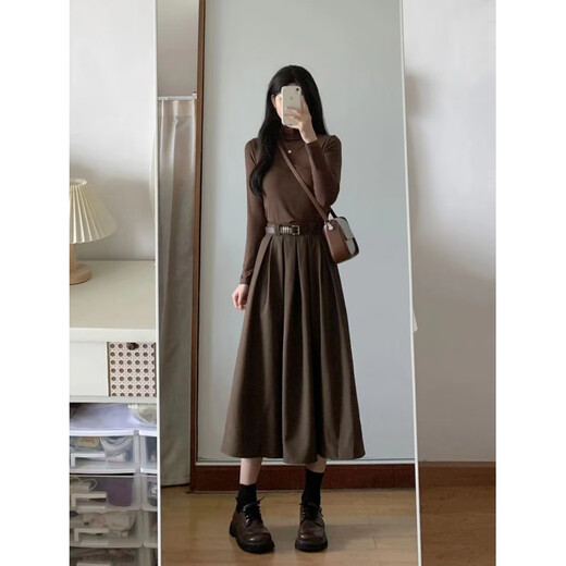 La nouvelle robe de style de parfum 2025 d'Oudihui pour les femmes en automne et en hiver avec un ensemble complet de combinaisons dramatiques coréennes haut de gamme pour les jupes féminines, le manteau abricot + base brun + jupe brune 2xl [suggéré 130-145jin [Jin est égal à 0,5 kg]]]