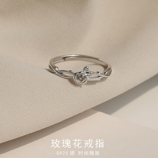 BXES925 sterling silver rose ring female niche bestie index finger ring light luxury ring open ring tail ring cross rose ring anti-oxidation sealed bag