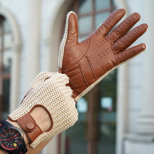 NOOLDERS men's retro style driving gloves touch screen motorcycle leather gloves bicycle riding cotton braided back motorcycle gloves thin non-slip wear-resistant camel touch screen (silky lining) L size