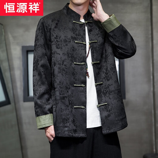 Hengyuanxiang Neuer chinesischer Tanganzug Herren- und Winter-Langarmjacke Retro-Schnalle Hanfu Lose große Männerjacke Y757 Yellow 3xL empfohlen 165-180jin [Jin gleich 0,5 kg]