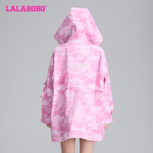 LALABOBO多巴胺迷彩中长风衣女秋季新款宽松轻户外工装外套LBDC-WSDW13 粉色 常规 S