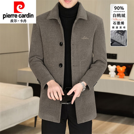 Pierre Cardin hiver épaissi mi-long manteau en laine laine doudoune chaude pour hommes veste décontracté revers vison vêtements nouveau produit 88601/noir/coton style tissu de laine M