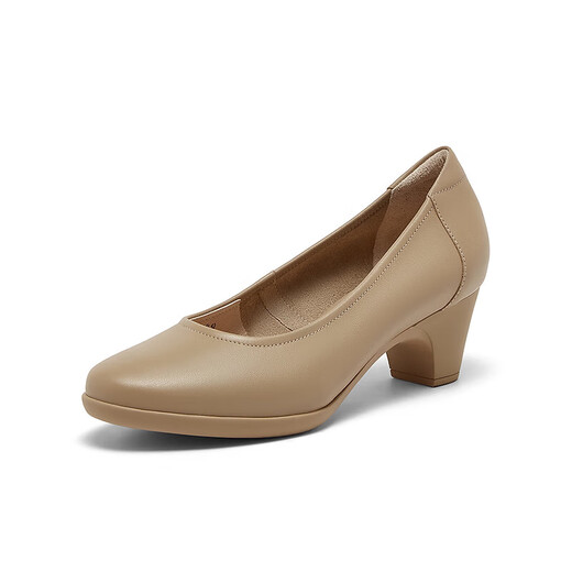 Bata Light Roth Single Those для женщин в осеннем торговом центре New Cowhide Толстая каблука. Универсальные одиночные туфли AQ755CQ4 Абрикосовый цвет 39
